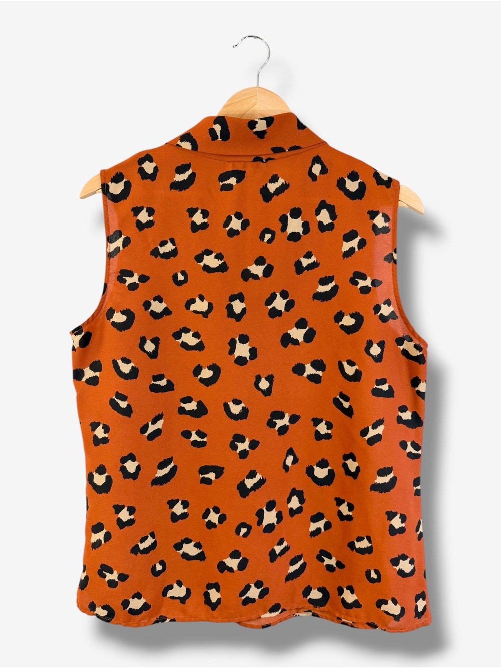 Tahari ASL Orange Leopard Print Blouse Size L Sleeveless Tie Neck Office Casual - Picture 7 of 7